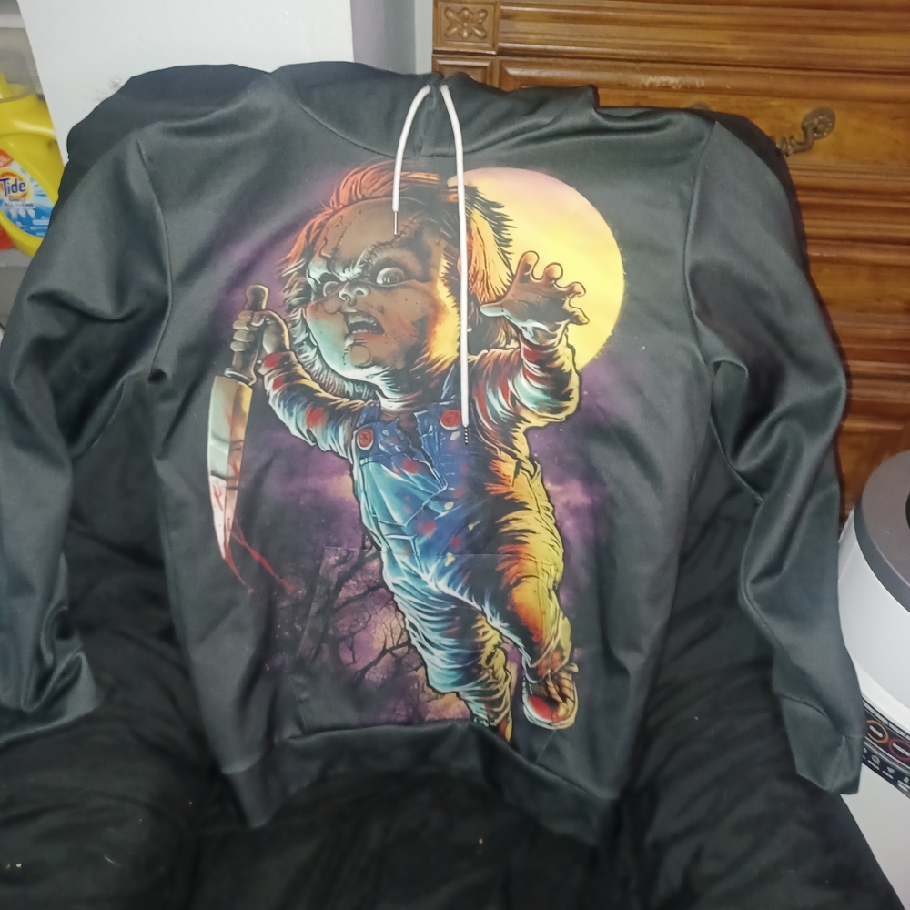 Chucky 3D Black Hoodie with Horror Doll Graphic